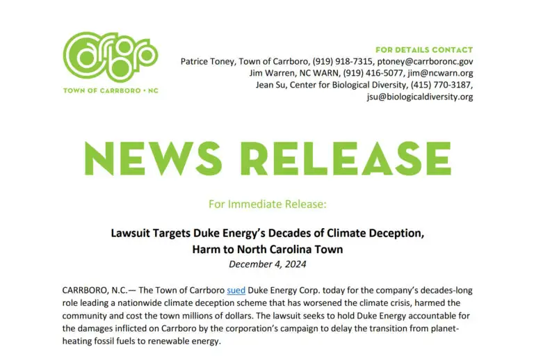 Lawsuit Targets Duke Energy’s Decades of Climate Deception, Harm to North Carolina Town